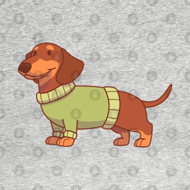 Chocolate & tan dachshund wearing a green sweater by Vaigerika